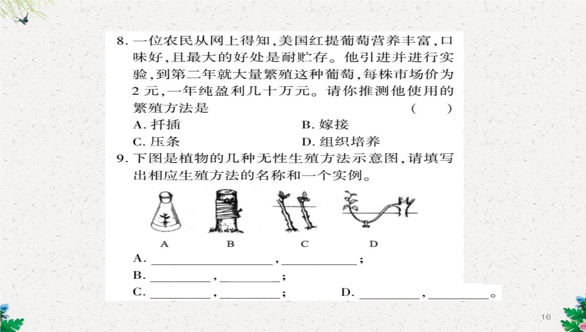 八年级生物上册第六单元第19章第3节植物的生殖方式习题课件新版北师大版PPT模板_16