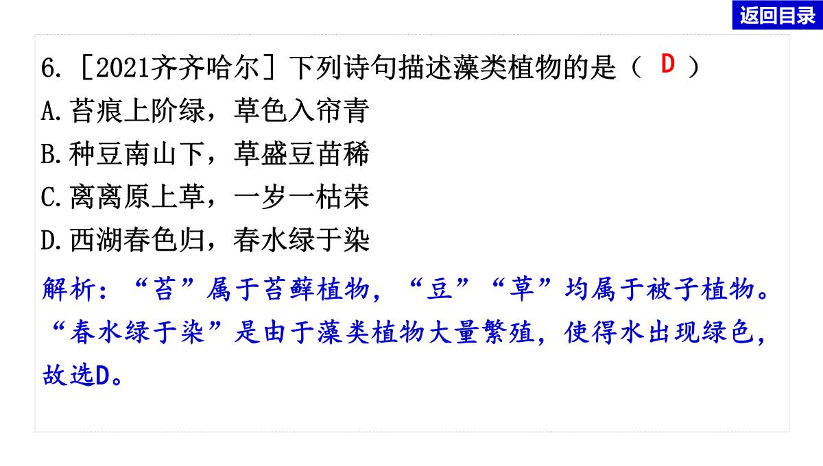 2022年中考生物总复习主题七生物的多样性-专题一生物圈中有哪些绿色植物PPT模板_23