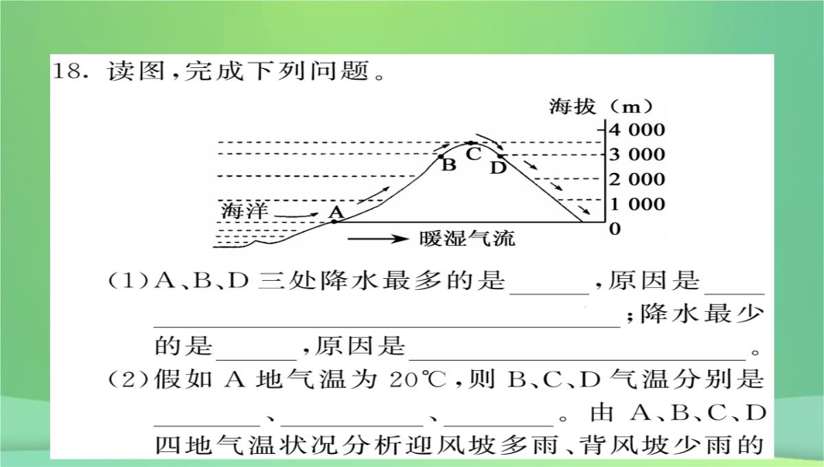 2018秋七年级地理上册第4章第三节影响气候的主要因素(第2课时海陆分布与气候地形地势与气候人类活动与气候PPT模板_16