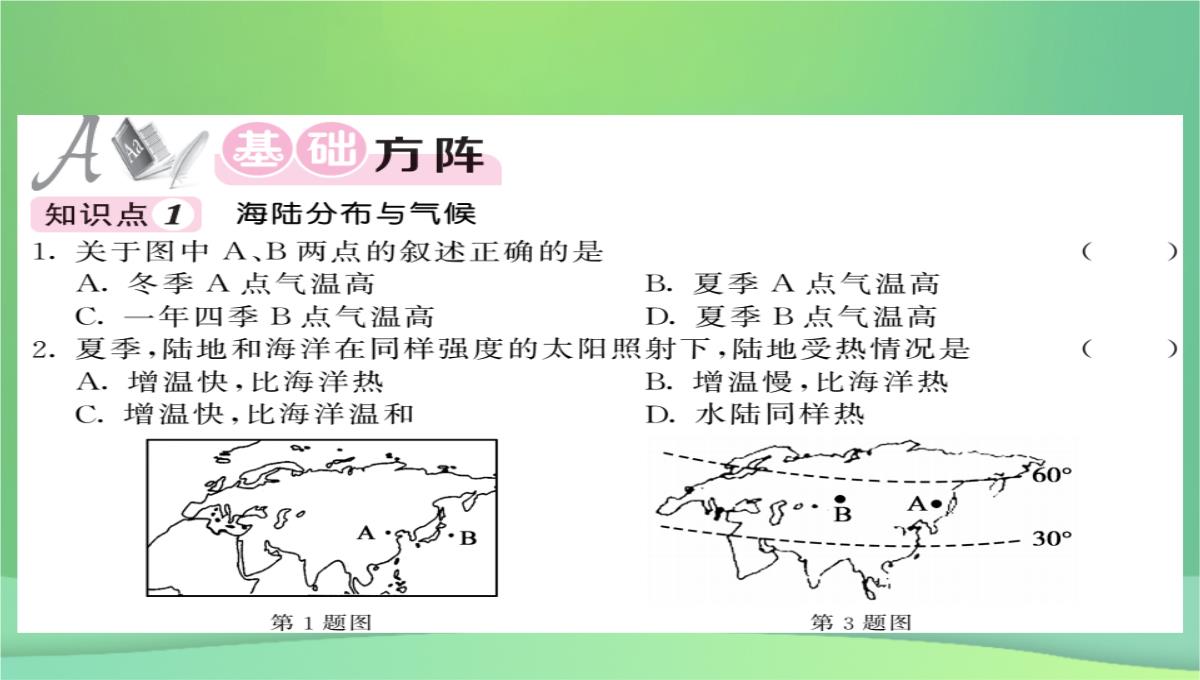 2018秋七年级地理上册第4章第三节影响气候的主要因素(第2课时海陆分布与气候地形地势与气候人类活动与气候PPT模板_03