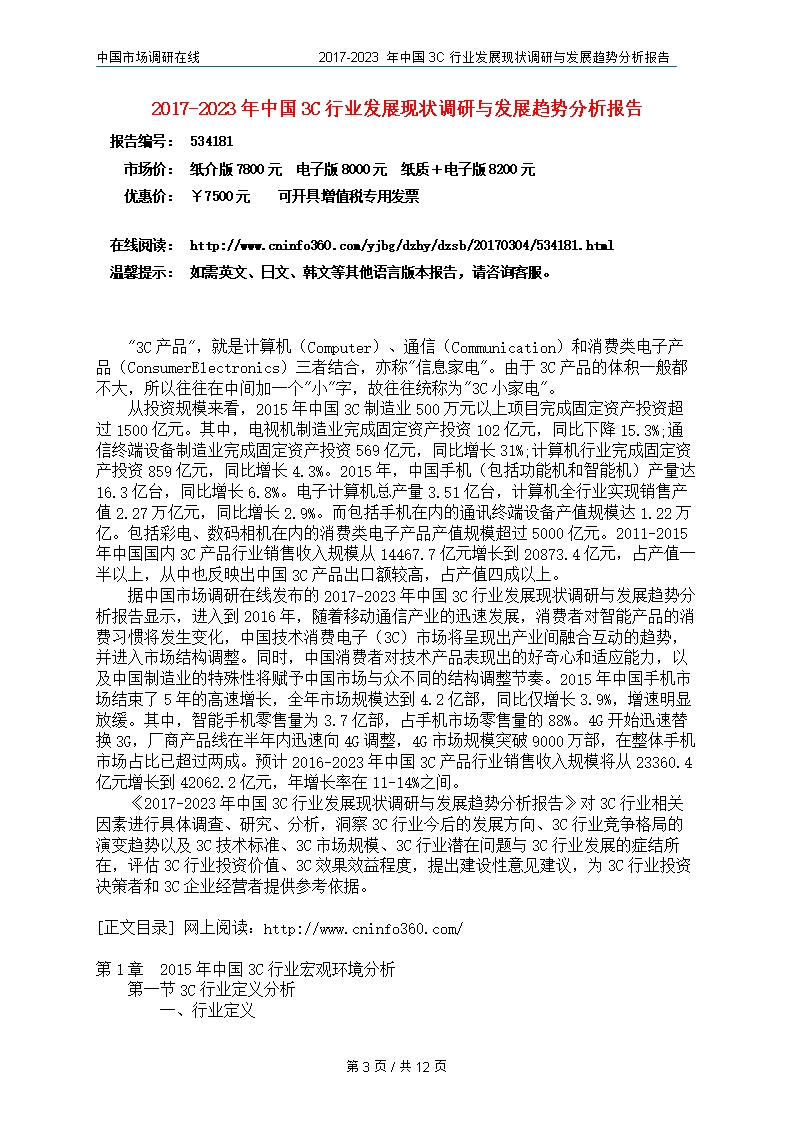 中国3C行业调研与分析报告Word模板_03