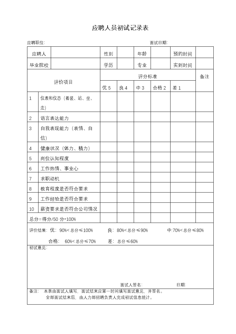 员工招聘管理常用表格Word模板_09