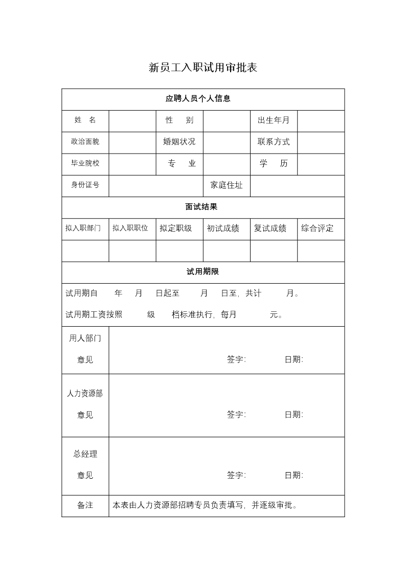 员工招聘管理常用表格Word模板_15