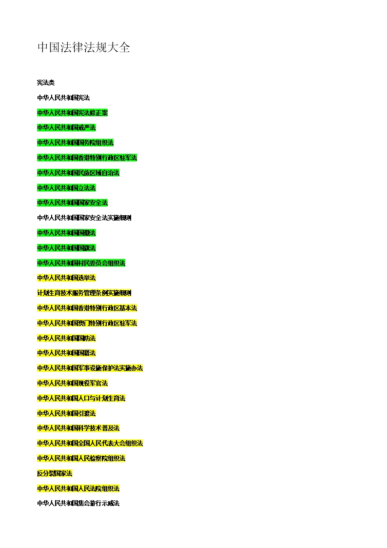 中國法律法規(guī)大全Word模板
