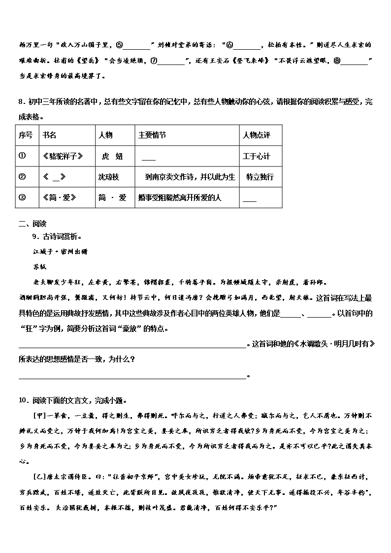 2022年湖北省武汉市武昌区北片重点中学中考语文适应性模拟试题含解析Word模板_03