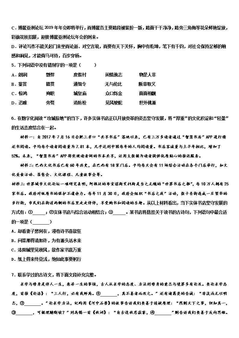 2022年湖北省武汉市武昌区北片重点中学中考语文适应性模拟试题含解析Word模板_02