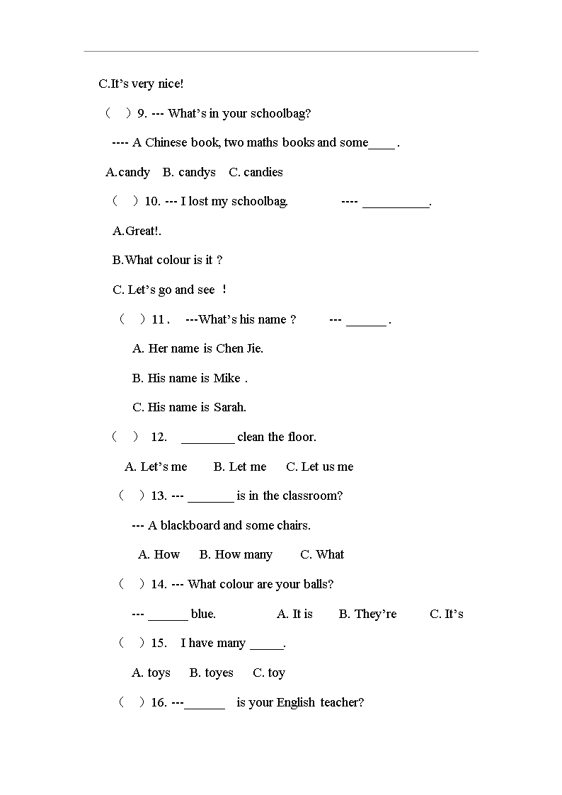 小学四年级上学期英语试题Word模板_03