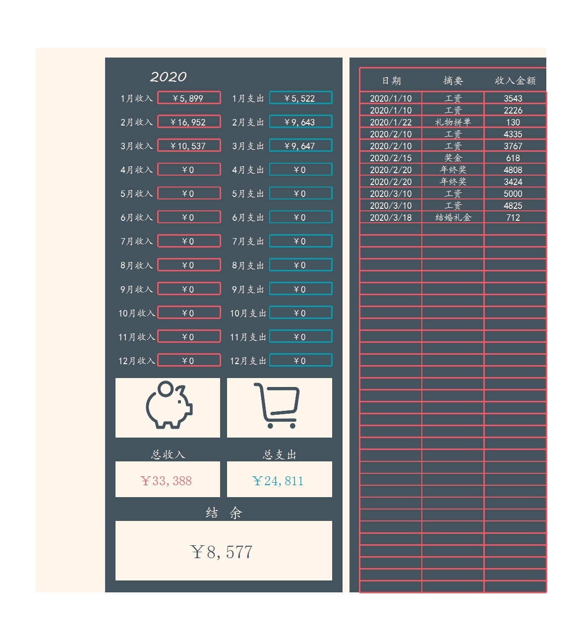 收支记账表Excel模板