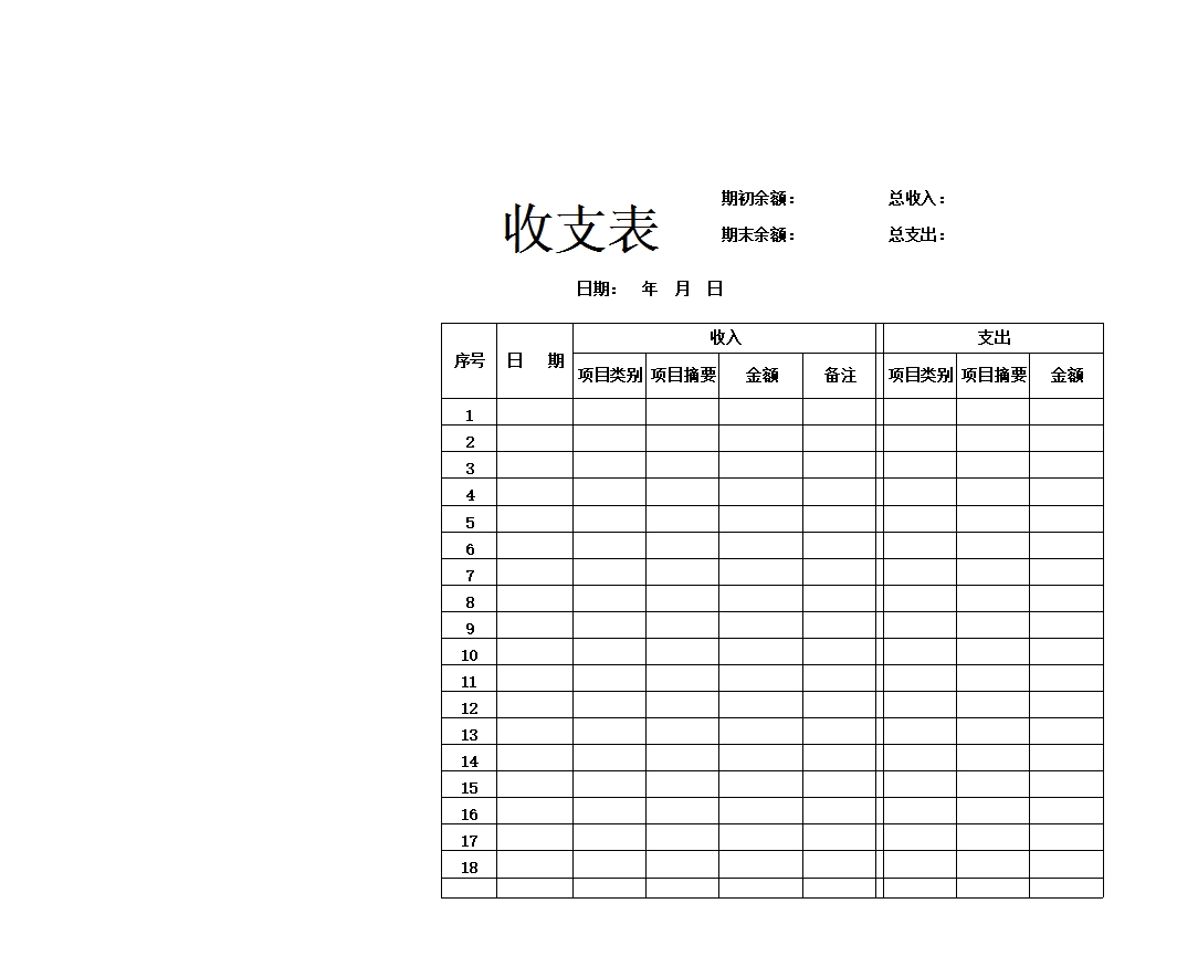 收支表Excel模板