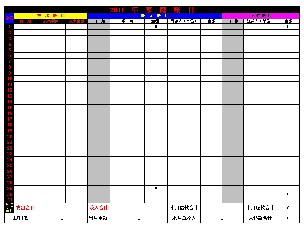 个人收支表Excel模板_09