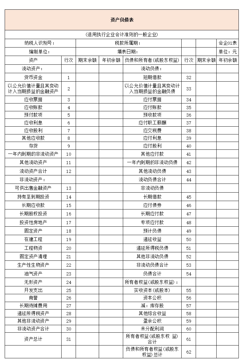 资产负债表样式Excel模板