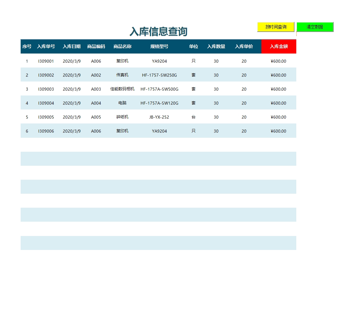 仓库进销存系统(查询库存预警)Excel模板_08