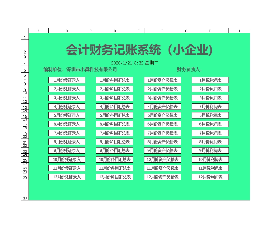 會計財務記賬系統(小企業)Excel模板