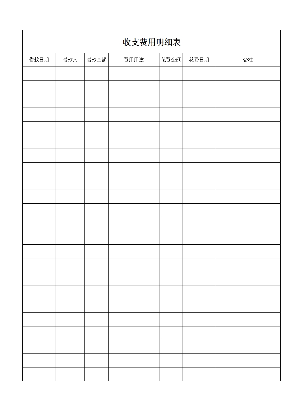 收支费用明细表Excel模板