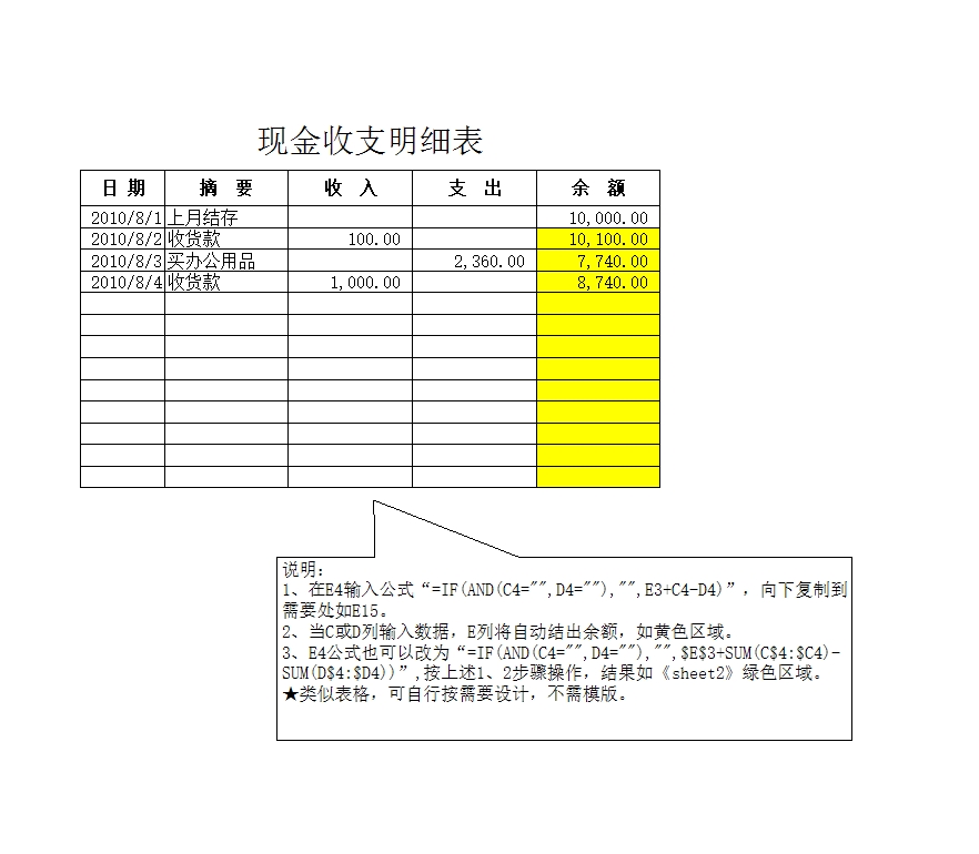 现金收支表Excel模板