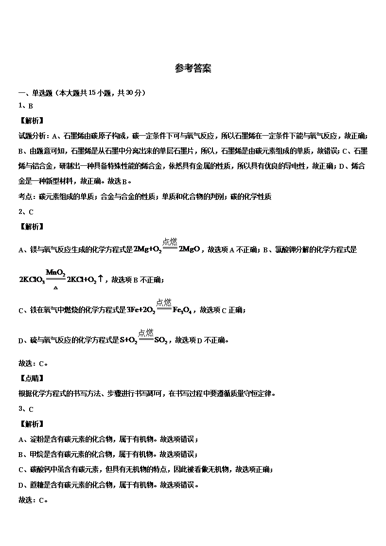 2022年山西省永济市重点达标名校初中化学毕业考试模拟冲刺卷含解析Word模板_07