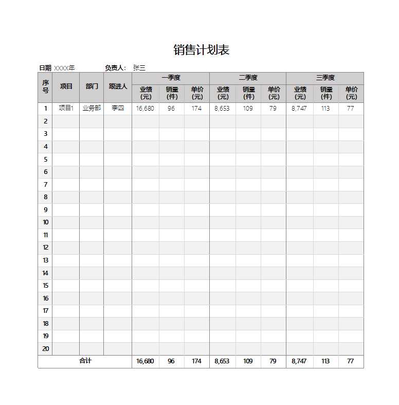 年销售计划表Excel模板