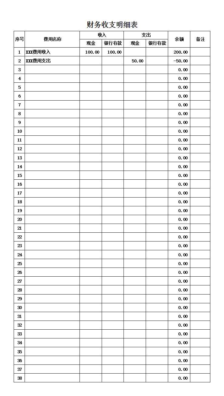 財務收支明細表Excel模板