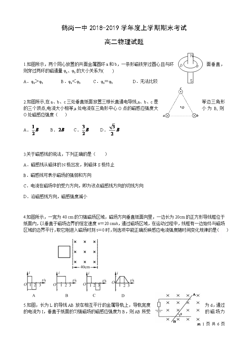 黑龍江省鶴崗2018-2019學年高二上學期期末考試物理試卷(有答案)Word模板