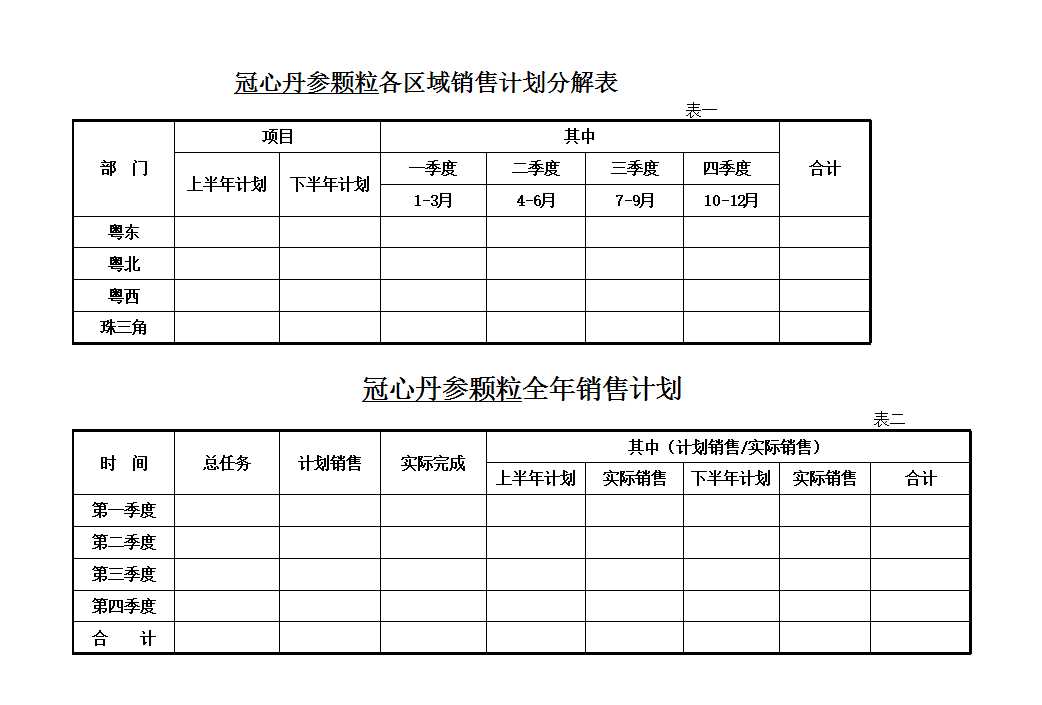 產品銷售計劃表Excel模板