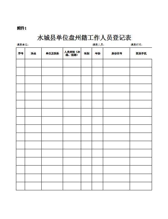 工作人员登记表Excel模板