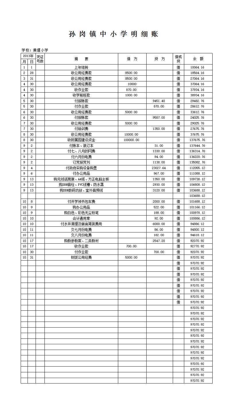 小學現金日記賬Excel模板