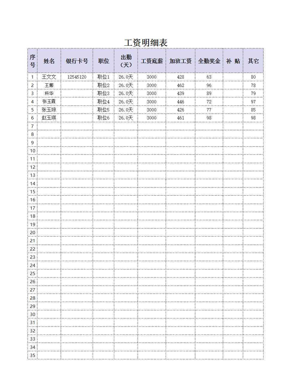 工資單工資表Excel模板