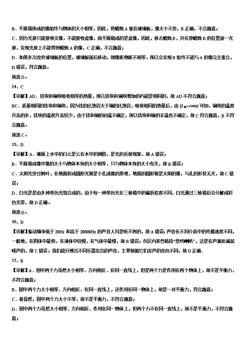 2022届浙江省宁波市东恩中学物理八年级第一学期期末教学质量检测试题Word模板_13