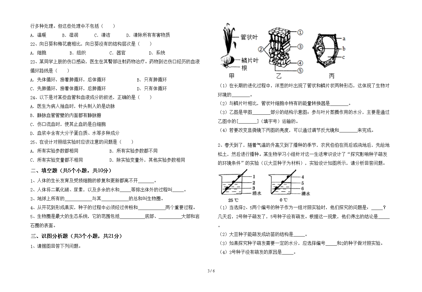 2021年苏教版七年级生物上册期末考试题(精选)Word模板_03