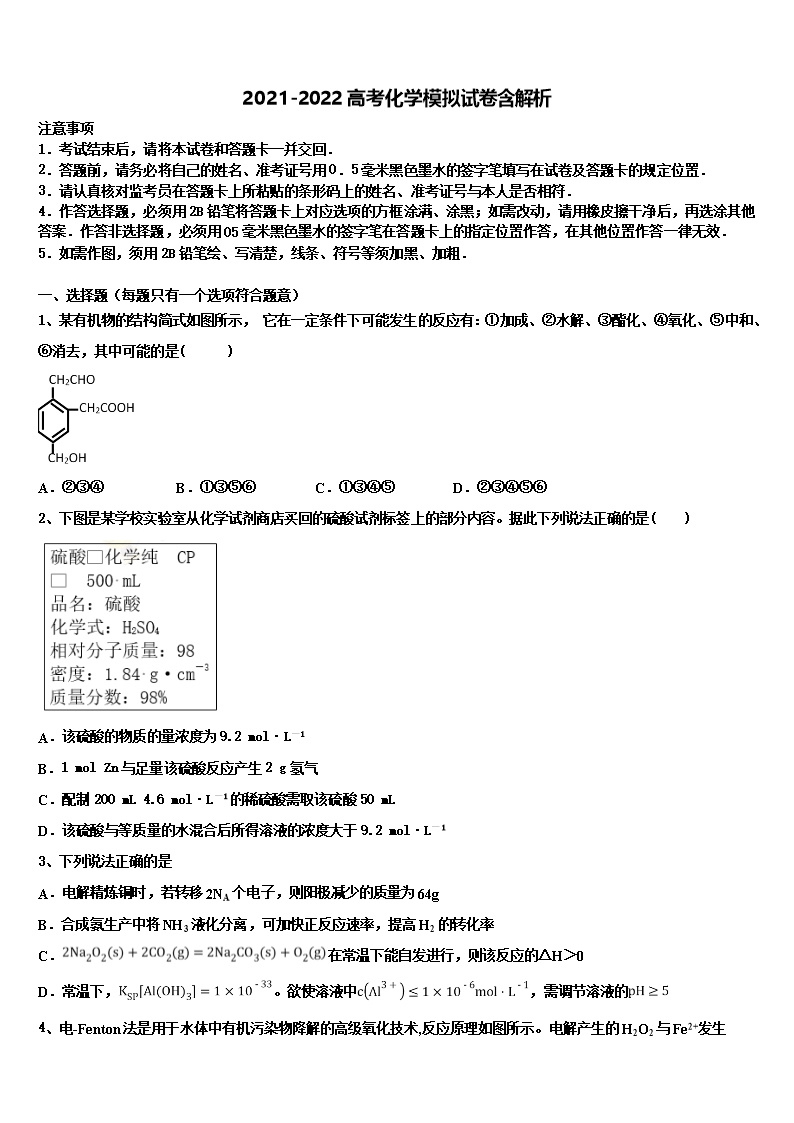 2022年云南中央民族大学附属中学高三压轴卷化学试卷含解析Word模板