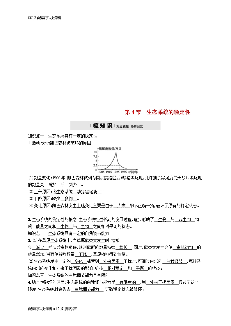 [K12配套]2018學年八年級生物下冊第23章第4節(jié)生態(tài)系統(tǒng)的穩(wěn)定性精練新版北師大版Word模板