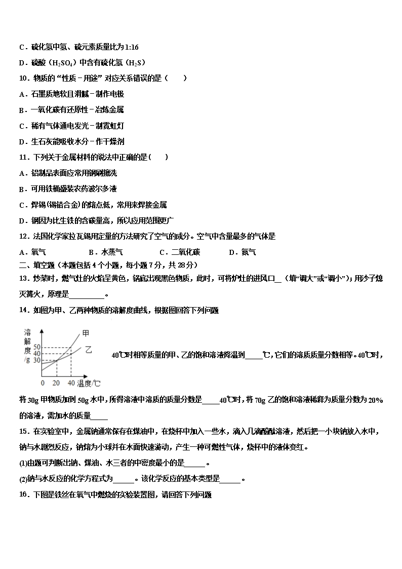 2022年湖北省武汉市武汉外校中考二模化学试题含解析Word模板_03