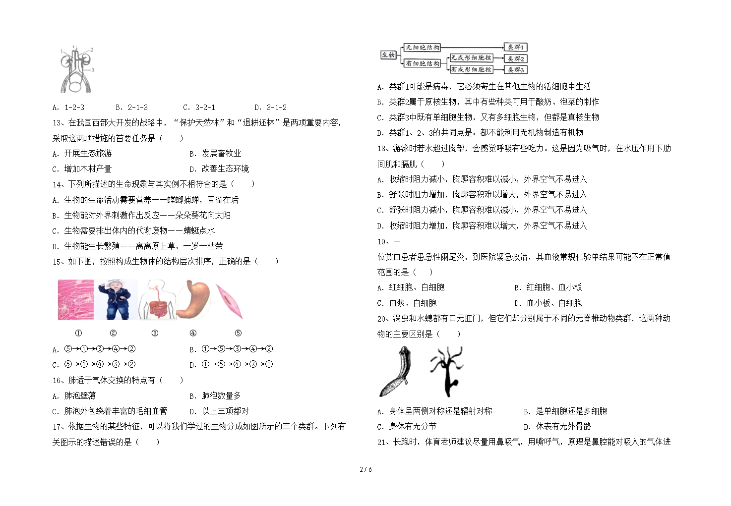 2021年苏教版七年级生物上册期末考试题(精选)Word模板_02