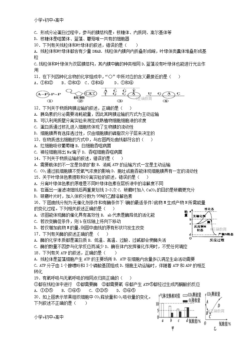 教育最新K12河南省许昌市许昌实验中学2017-2018学年高一生物上学期12月月考试题Word模板_02