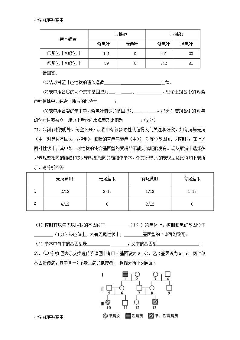 教育最新K12甘肃省会宁县第一中学2018-2019学年高二生物上学期期中试题-理Word模板_07