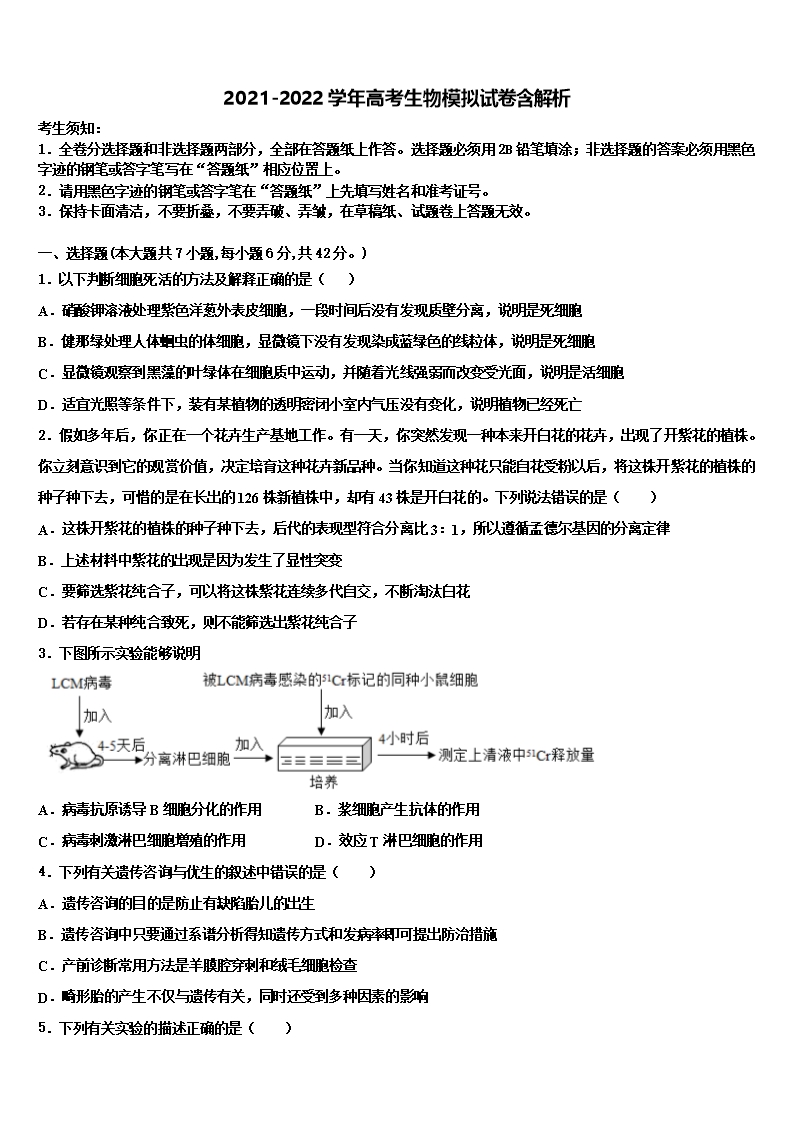 2022年山东省济南市济钢高级中学高三六校第一次联考生物试卷含解析Word模板