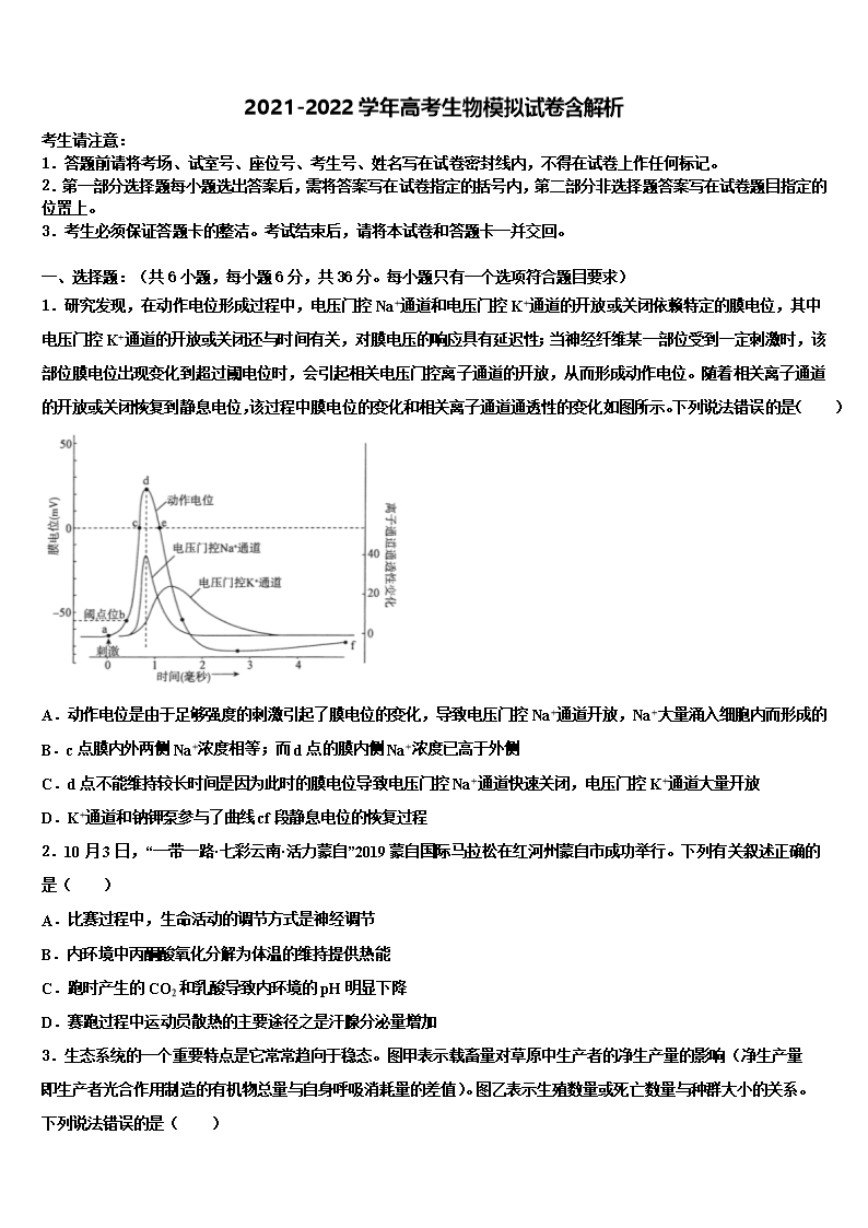 2022年山東省青島市黃島區(qū)致遠(yuǎn)中學(xué)高三沖刺模擬生物試卷含解析Word模板