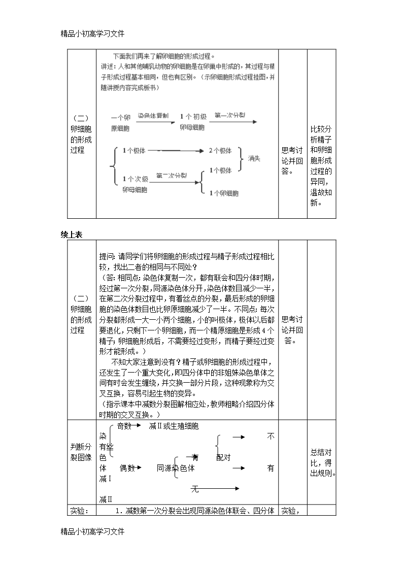 【精品】陕西省南郑县2017年高中生物第二章基因和染色体的关系2.1减数分裂和受精作用A2教案新人教版必修2Word模板_02