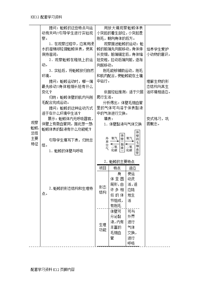 [K12配套]八年级生物上册第五单元第一章第二节线形动物和环节动物教案新版新人教版Word模板_06