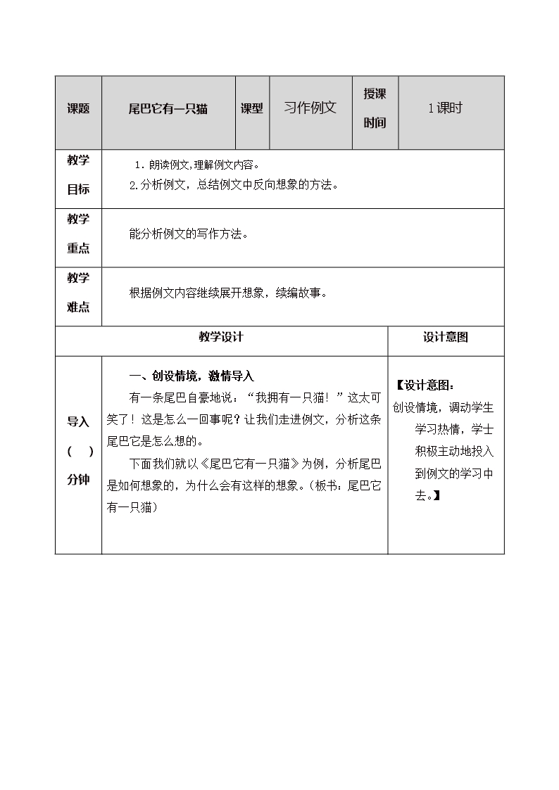 2020年人教部编版三年级语文下册习作例文：尾巴它有一只猫教案-推荐Word模板