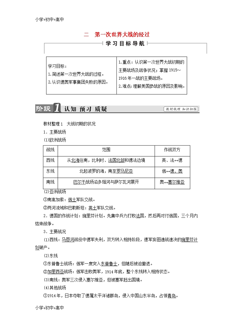 教育最新2017-2018學年高中歷史專題1第一次世界大戰(zhàn)2第一次世界大戰(zhàn)的經(jīng)過教案含解析人民版選修3Word模板