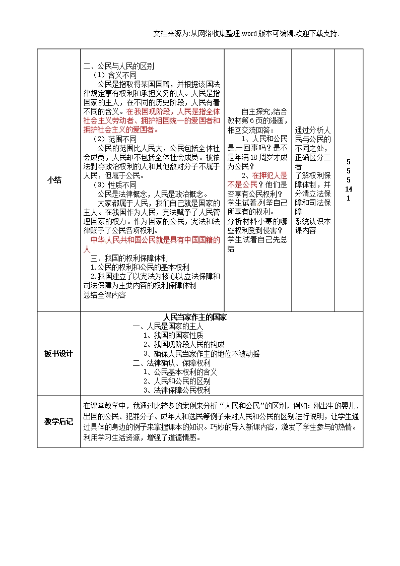 八年级政治下册第一单元权利义务伴我行第一课国家的主人广泛的权利第1框人民当家作主的国家教案新人教版Word模板_03