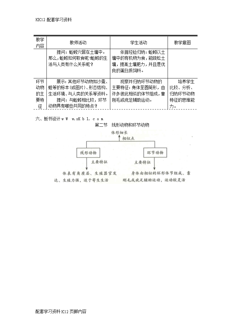 [K12配套]八年级生物上册第五单元第一章第二节线形动物和环节动物教案新版新人教版Word模板_07