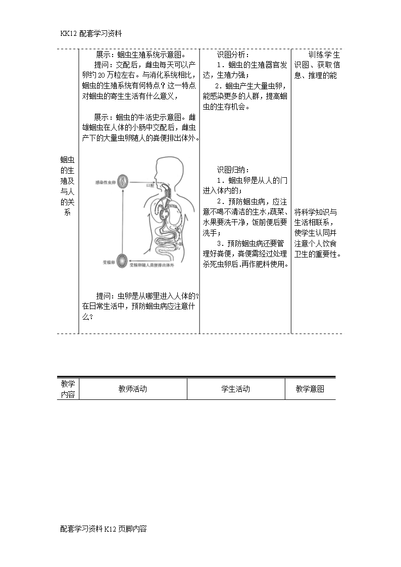 [K12配套]八年级生物上册第五单元第一章第二节线形动物和环节动物教案新版新人教版Word模板_03