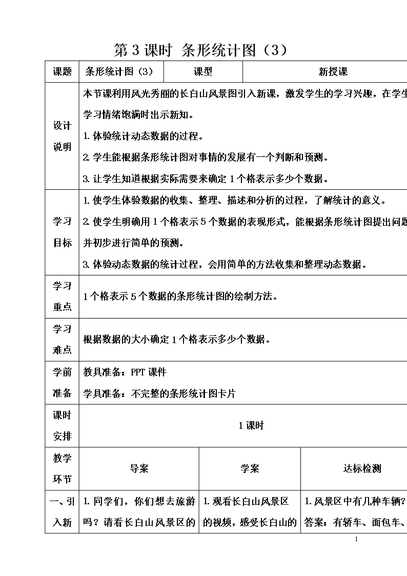 小學數學四年級上冊第3課時-條形統計圖教案Word模板