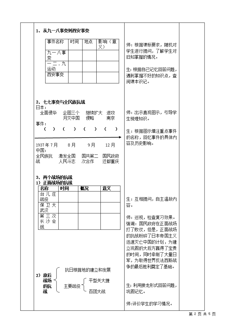 (新人教版)2018-2019学年八年级历史上册期末复习-第六单元中华民族的抗日战争-复习教案Word模板_02