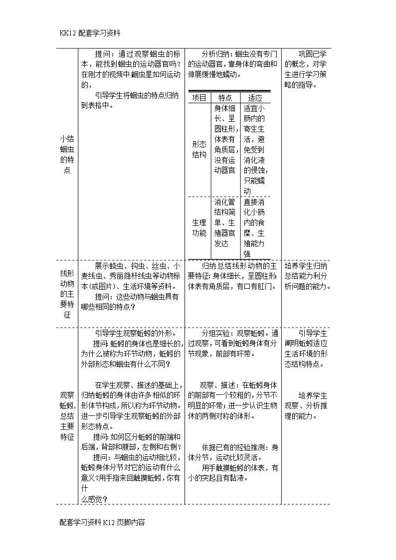 [K12配套]八年级生物上册第五单元第一章第二节线形动物和环节动物教案新版新人教版Word模板_04