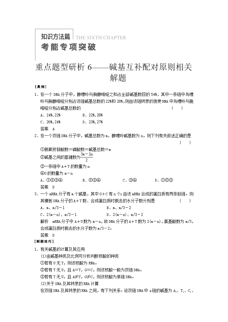 重點題型研析堿基互補配對原則相關解題屆高考生物第一輪單元專能突破復習教案Word模板