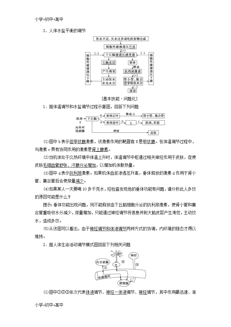 教育最新2019版高考生物一轮复习第八单元动物和人体生命活动的调节第四讲神经调节与体液调节的关系精选教案Word模板_02