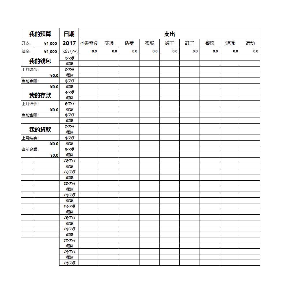 个人记账表格Excel模板_08